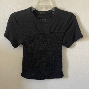 ATM Anthony Thomas Melillo Smocked Tee Top Stretch Black T-Shirt S/P